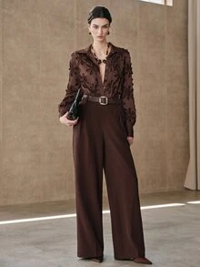 Anewsta Blus Wanita Serbaguna Terbaru dengan Desain Bordir Modern untuk Aktivitas Komuter - Coffee Brown - View 5