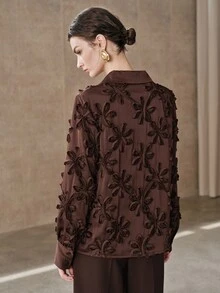 Anewsta Blus Wanita Serbaguna Terbaru dengan Desain Bordir Modern untuk Aktivitas Komuter - Coffee Brown - View 7