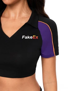 ROMWE Anime Women's 2pcs Cosplay Courier Outfit, FakeEx Short Sleeve Deep V-Neck Crop Top And Shorts, Halloween - Black - View 2