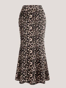 Lalippa 3pcs Elegant Party Solid Black Coffee Color Mermaid Skirt And Leopard Printd Graphic Skirt Set For Women - Multicolor - View 6