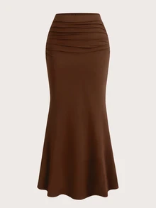 Lalippa 3pcs Elegant Party Solid Black Coffee Color Mermaid Skirt And Leopard Printd Graphic Skirt Set For Women - Multicolor - View 7