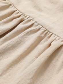 SHEIN Women's Woven Solid Color Cotton Ruffle Trim Blouse And Pants 2 Pieces Set, Casual Boho Vacation Outfit For Fall/ Brunch Beige Vacation - Apricot - View 8