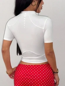 SHEIN Dewbera Jaket Olahraga Kasual Wanita Warna Polos untuk Perjalanan Sehari-hari - Putih - View 2