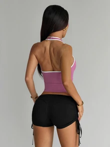 WanderVale Women's Color Block Halter Casual Versatile Daily Wear Top - Pink - View 2