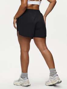 Rhythm Era Plus Size Women's Summer Elastic Waist 2 In 1 Sports Shorts Y2k Gym Active Black - Black - View 3