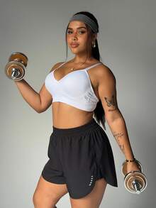 Rhythm Era Plus Size Women's Summer Elastic Waist 2 In 1 Sports Shorts Y2k Gym Active Black - Black - View 9