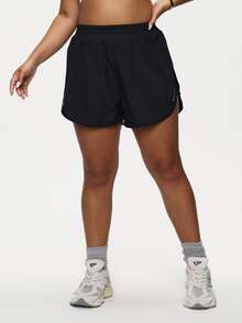 Rhythm Era Plus Size Women's Summer Elastic Waist 2 In 1 Sports Shorts Y2k Gym Active Black - Black - View 4