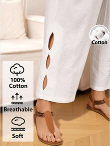 Rosumi Plus Size Vacation Casual Solid Color Hollow Out Pants, Summer For Women, Vacation Woman, Spring - White - View 1