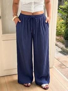 GalTyme 加大码藏蓝色打结休闲宽松裤 - 藏蓝色 - 查看 4