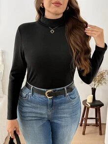 Easowa Curve تي شيرت كاجوال يومي بلون موحد للنساء مقاس كبير - رمادي غامق - مشاهدة 7