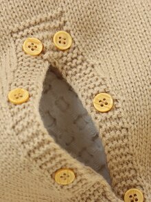 SHEIN Vintaside Kids 女嬰彩虹刺繡吊帶針織連身褲，荷葉邊飾針織連身衣，春夏秋冬簡約可愛家庭套裝 米色 - 卡其色 - 查看 4