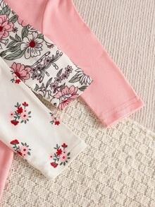 SHEIN Newborn Baby Long Sleeve Casual Cute Cute Babygirl Jumpsuit Nursery All White Baby Pink Autumn - Pink - View 5