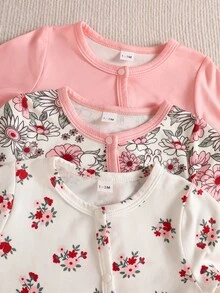 SHEIN Newborn Baby Long Sleeve Casual Cute Cute Babygirl Jumpsuit Nursery All White Baby Pink Autumn - Pink - View 7