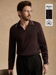 Core Aspect Men's Old Money Style, Mature, Fashionable Long Sleeve Casual Sweater - Coffee Brown - View 6