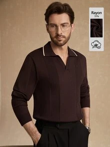 Core Aspect Men's Old Money Style, Mature, Fashionable Long Sleeve Casual Sweater - Coffee Brown - View 4