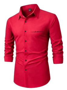 Manfinity Mode Men's Casual Fashion Long Sleeve Shirt, Formal, Old Money - Red - View 5