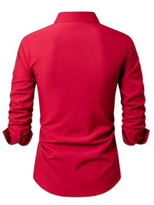 Manfinity Mode Men's Casual Fashion Long Sleeve Shirt, Formal, Old Money - Red - View 2