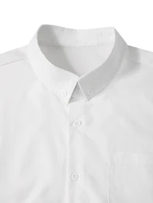 Manfinity Mode Kemeja Pria Putih Berkerah Kancing Depan untuk Bisnis, Bahan Oxford Lembut Tahan Kerut, Kemeja Lengan Panjang Kasual untuk Perjalanan. - Putih - View 4