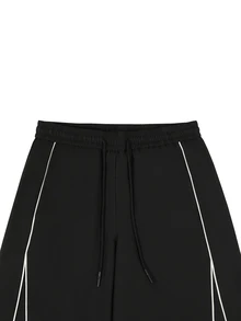 SLATEMANN Men Black Long Pants, Loose Streetwear Casual Pants, Letter Stripe Parachute Pants, Goth - Black - View 5