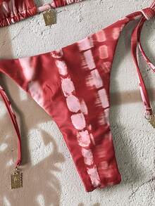 SHEIN Swim 女款多色紮染比基尼套裝細肩帶側綁泳衣面料 - 彩色 - 查看 7