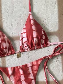 SHEIN Swim 女款多色紮染比基尼套裝細肩帶側綁泳衣面料 - 彩色 - 查看 6