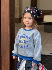DAZY Infant Girl Round Neck Casual Thermal Lined Korean Style Long Sleeve Sweatshirt - Grey - View 5