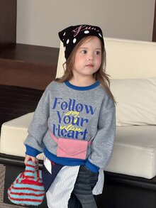DAZY Infant Girl Round Neck Casual Thermal Lined Korean Style Long Sleeve Sweatshirt - Grey - View 6