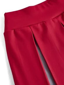 Cheerettes Rok celana wanita model color block dengan lipatan dan saku, modis, serbaguna untuk pemakaian sehari-hari dan di luar ruangan. - Merah - View 3