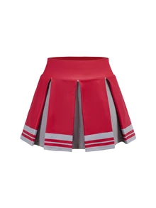 Cheerettes Rok celana wanita model color block dengan lipatan dan saku, modis, serbaguna untuk pemakaian sehari-hari dan di luar ruangan. - Merah - View 5