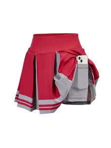 Cheerettes Rok celana wanita model color block dengan lipatan dan saku, modis, serbaguna untuk pemakaian sehari-hari dan di luar ruangan. - Merah - View 1