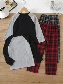 SHEIN 4件組兒童/青少年男孩睡衣套裝，黑白配色，夏季休閒款，適合假期與開學季，純色 L 號 - 彩色 - 查看 2