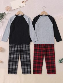 SHEIN 4件組兒童/青少年男孩睡衣套裝，黑白配色，夏季休閒款，適合假期與開學季，純色 L 號 - 彩色 - 查看 4