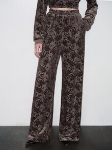Anewsta Summer/Autumn Lightweight Luxury Flocked Jacquard Gray-Purple Wide Leg Pants - Dusty Purple - View 2