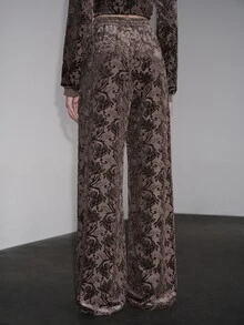 Anewsta Summer/Autumn Lightweight Luxury Flocked Jacquard Gray-Purple Wide Leg Pants - Dusty Purple - View 7