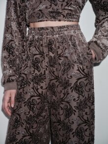 Anewsta Summer/Autumn Lightweight Luxury Flocked Jacquard Gray-Purple Wide Leg Pants - Dusty Purple - View 6