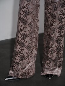 Anewsta Summer/Autumn Lightweight Luxury Flocked Jacquard Gray-Purple Wide Leg Pants - Dusty Purple - View 1