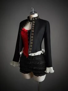 SHEIN ICON Jaket Lengan Panjang Wanita Motif Blok Warna untuk Halloween dan Cosplay - Hitam - View 7