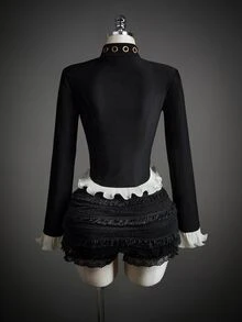 SHEIN ICON Jaket Lengan Panjang Wanita Motif Blok Warna untuk Halloween dan Cosplay - Hitam - View 2