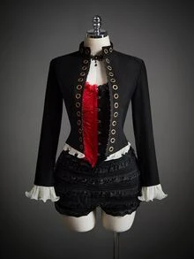 SHEIN ICON Jaket Lengan Panjang Wanita Motif Blok Warna untuk Halloween dan Cosplay - Hitam - View 6