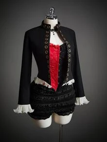 SHEIN ICON Jaket Lengan Panjang Wanita Motif Blok Warna untuk Halloween dan Cosplay - Hitam - View 5