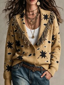 LanaWest Cardigan Wanita Kasual untuk Liburan dengan Hiasan Rumbai - Coklat - View 5
