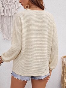 Louniche Women's Elegant Casual Light Apricot Knit Lantern Sleeve Top, Simple Daily Commute Outfit - Apricot - View 2