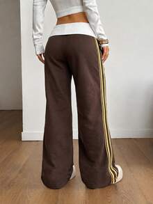 Coolane Women's Contrast Waistband Side Stripe Casual Sweatpants - Brown - View 6
