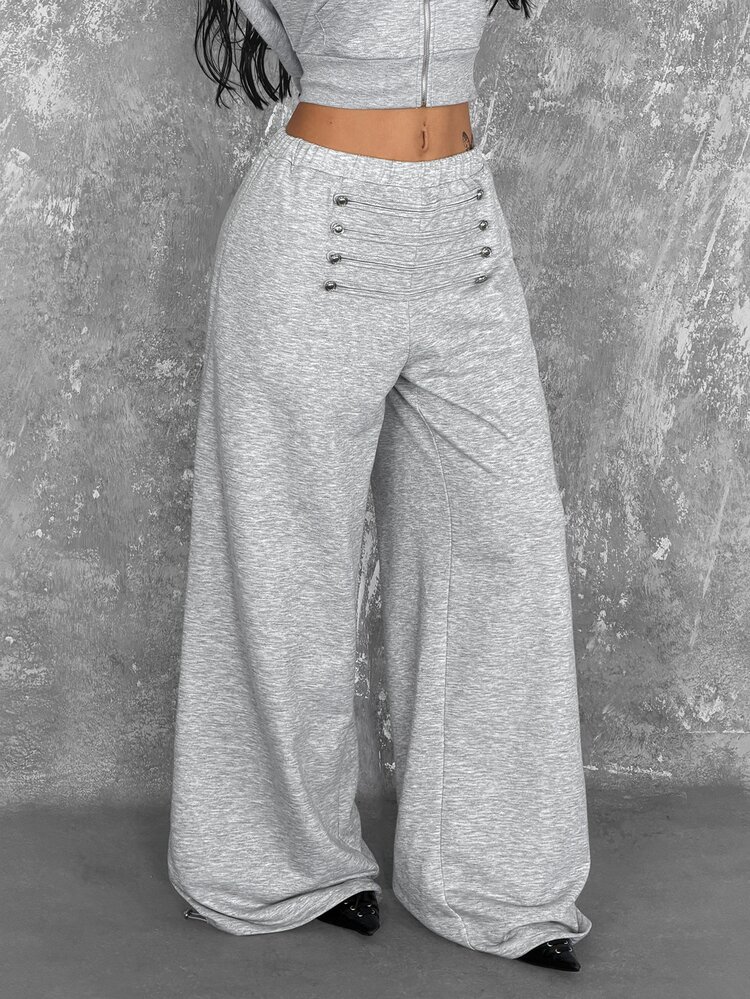 Coolane Women's Summer Casual Athleisure Sporty Polyester Light Heather Gray Logo Print Baggy Wide Leg Relaxed Drawstring Sweatpants - Grey - View 6