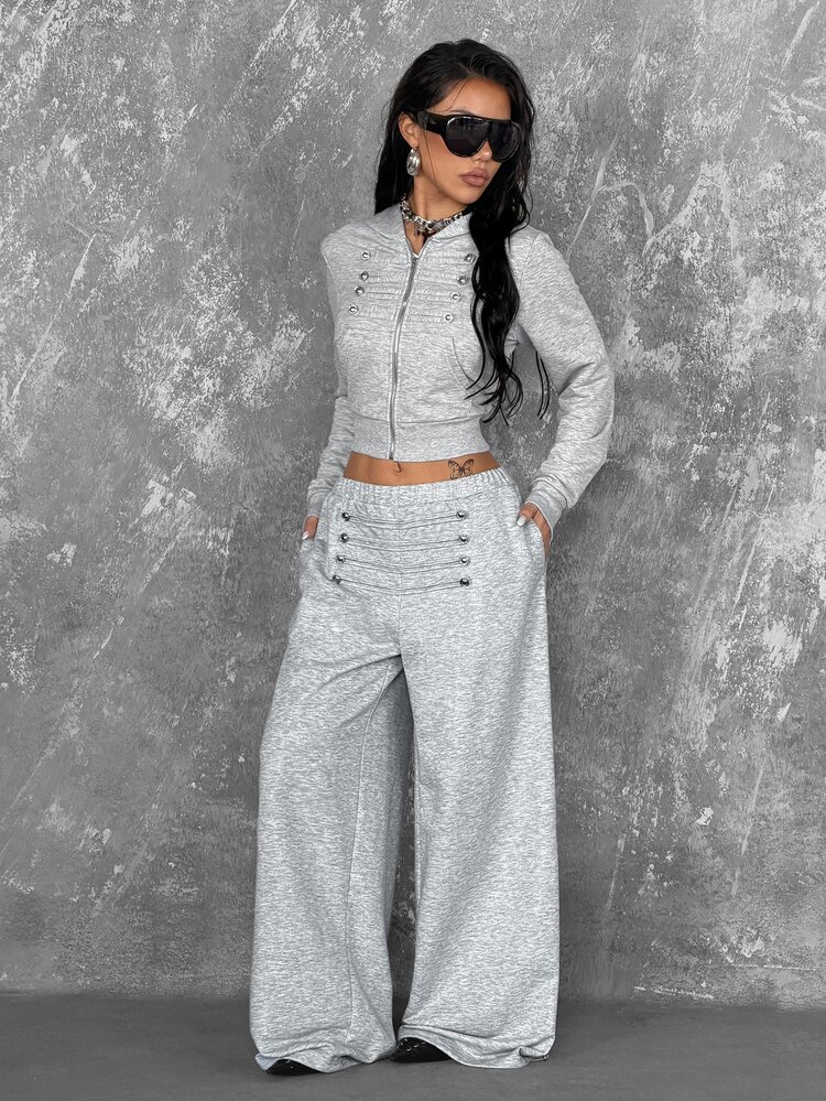 Coolane Women's Summer Casual Athleisure Sporty Polyester Light Heather Gray Logo Print Baggy Wide Leg Relaxed Drawstring Sweatpants - Grey - View 7