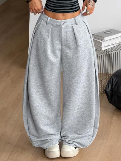 Coolane Women's Fall Sport Vintage Casual Hippie Streetwear Going Out Daily Wear Pleated Low Rise Grey Loose Curved Hem Pants