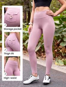 Easithlete Easithlete Women's Solid Color High Waist Casual Versatile Daily Wear Tight Leggings - Pink - View 2