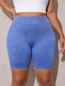 SHEIN Rhythm Era 大尺碼女款無縫收腹V背運動磨砂短褲 - 霧霾藍 - 查看 3