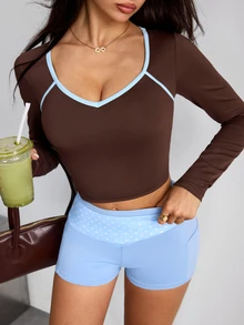 Core Rhythm Women's Trim Long Sleeve Cropped Sports T-Shirt - Brown - View 7