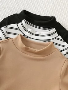 Cozy Pixies 3件組男嬰童休閒日常舒適高領長袖套頭條紋針織上衣，3款不同款式各1件 - 黑色 - 查看 3